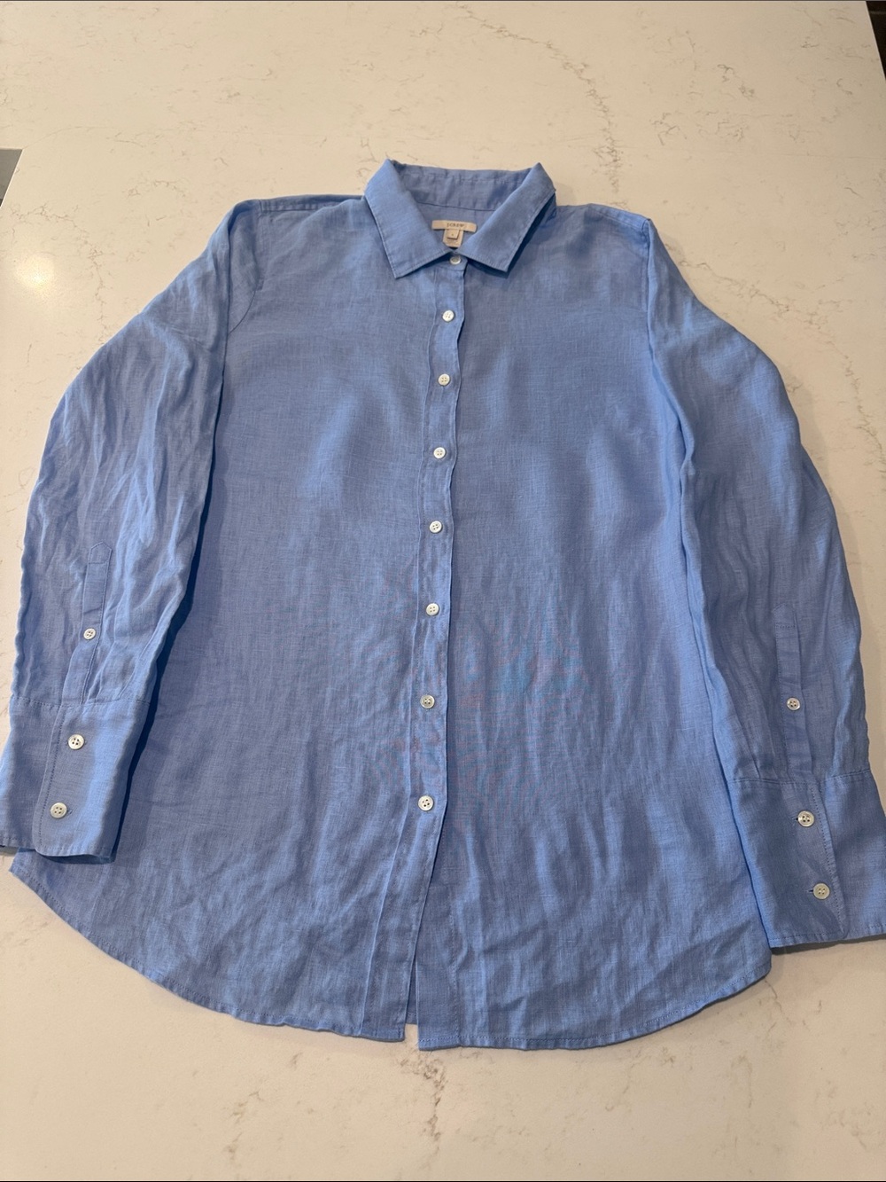 J. Crew Light Blue Linen Button-Up Blouse